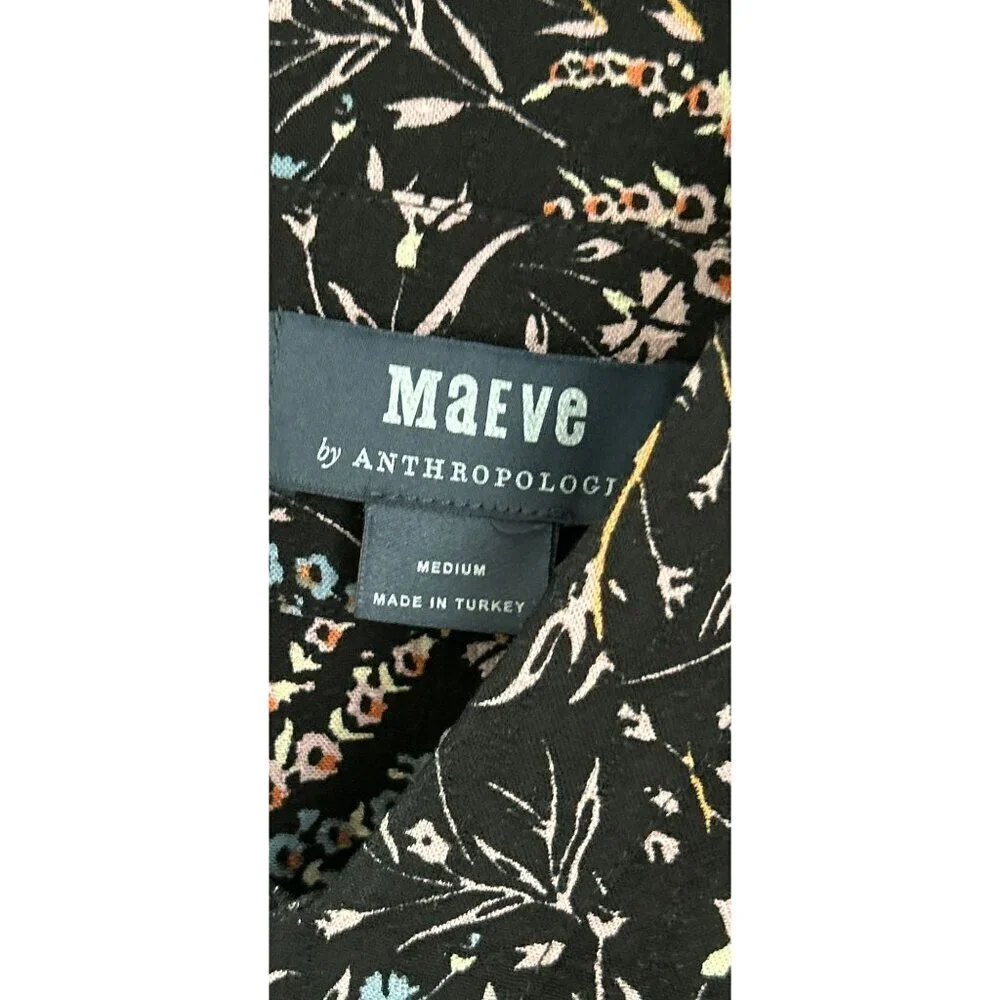 Maeve Black Floral Print Long Sleeve Mini Dress Size Med